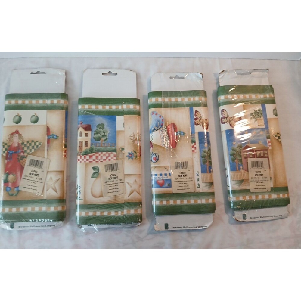 Brewster Wallpaper Border Lot of 4 NOS Patchwork Prepasted Vinyl Washable